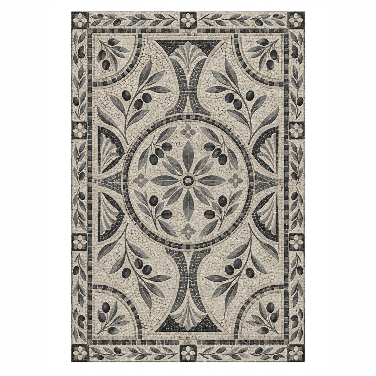 Olive Courtyard Charcoal Geometric Washable Rug — top view