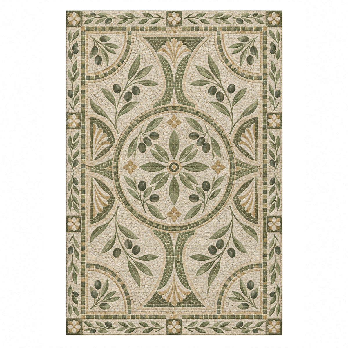 Olive Courtyard Sage Geometric Washable Rug — top view