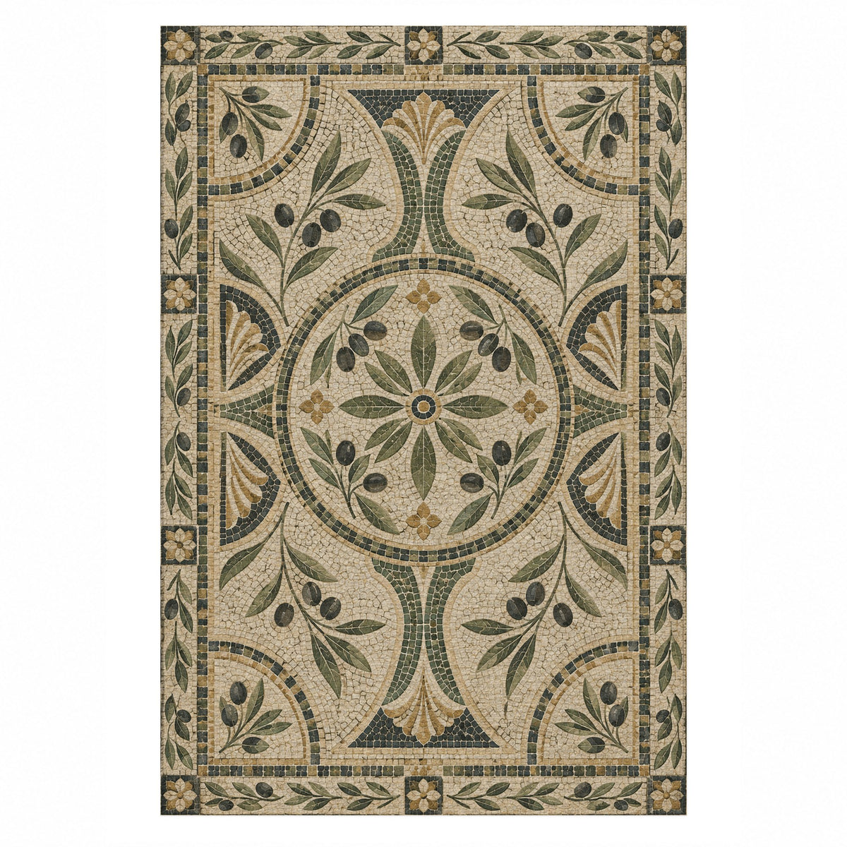 Olive Courtyard Geometric Washable Rug — top view