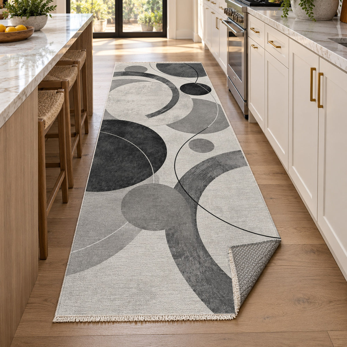 Orbit Rhythm Charcoal Ivory Modern Washable Rug — new york kitchen runner