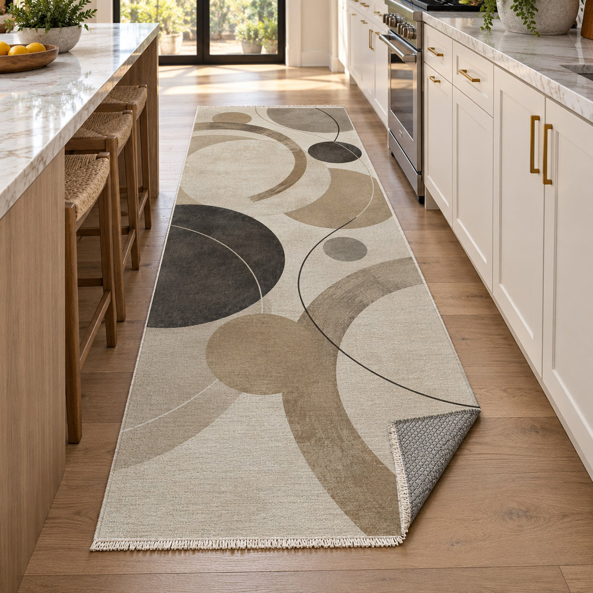 Orbit Rhythm Ivory Taupe Modern Washable Rug — new york kitchen runner