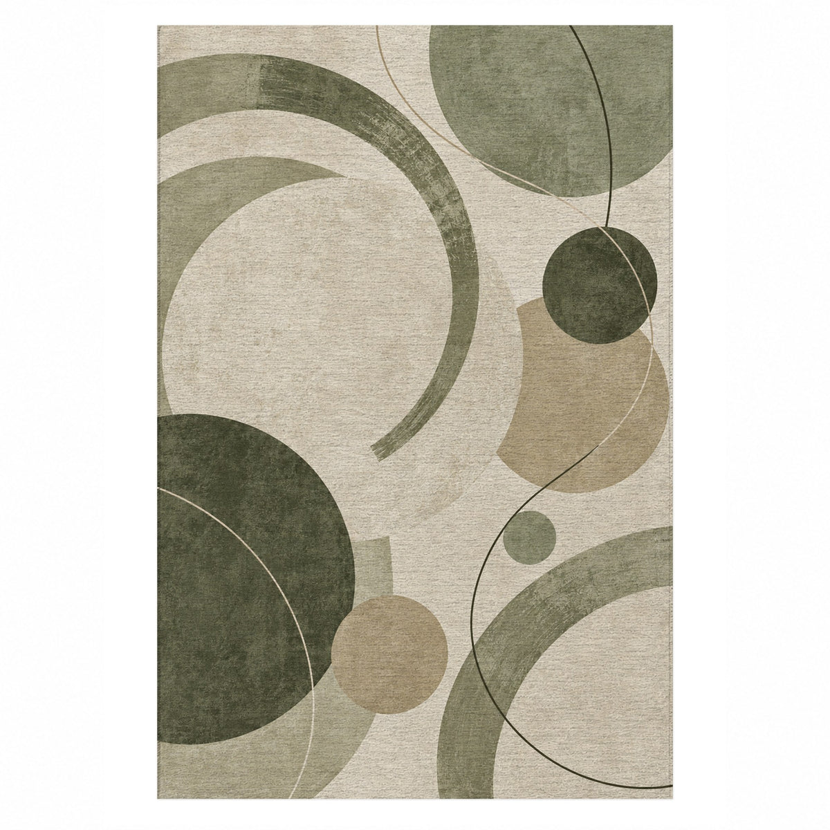 Orbit Rhythm Sage Sand Modern Washable Rug — top view
