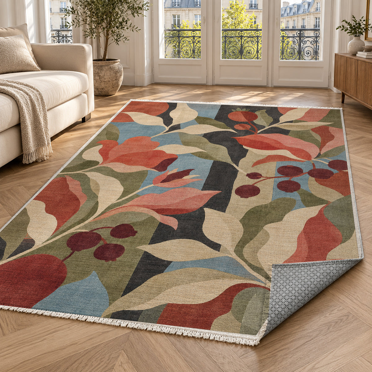 Orchard Rose Floral Washable Rug — paris living