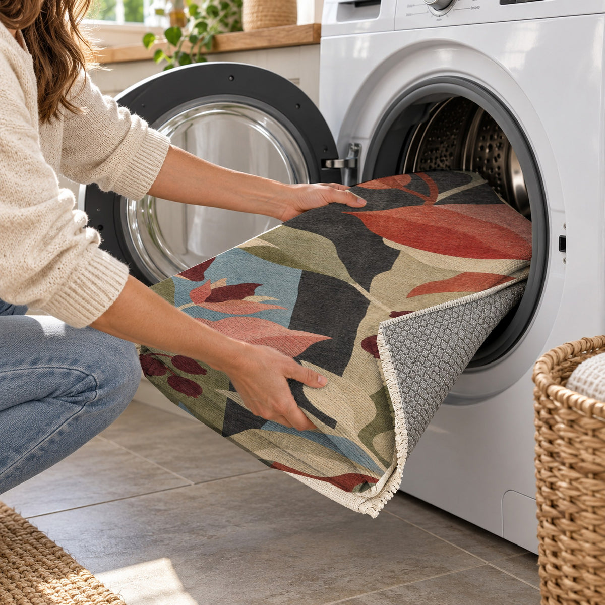 Orchard Rose Floral Washable Rug — washing machine