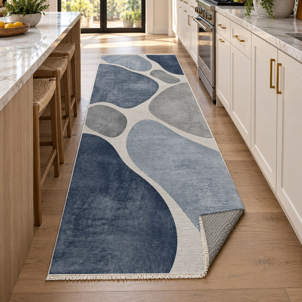Organic Islands Blue Grey Modern Washable Rug — new york kitchen runner