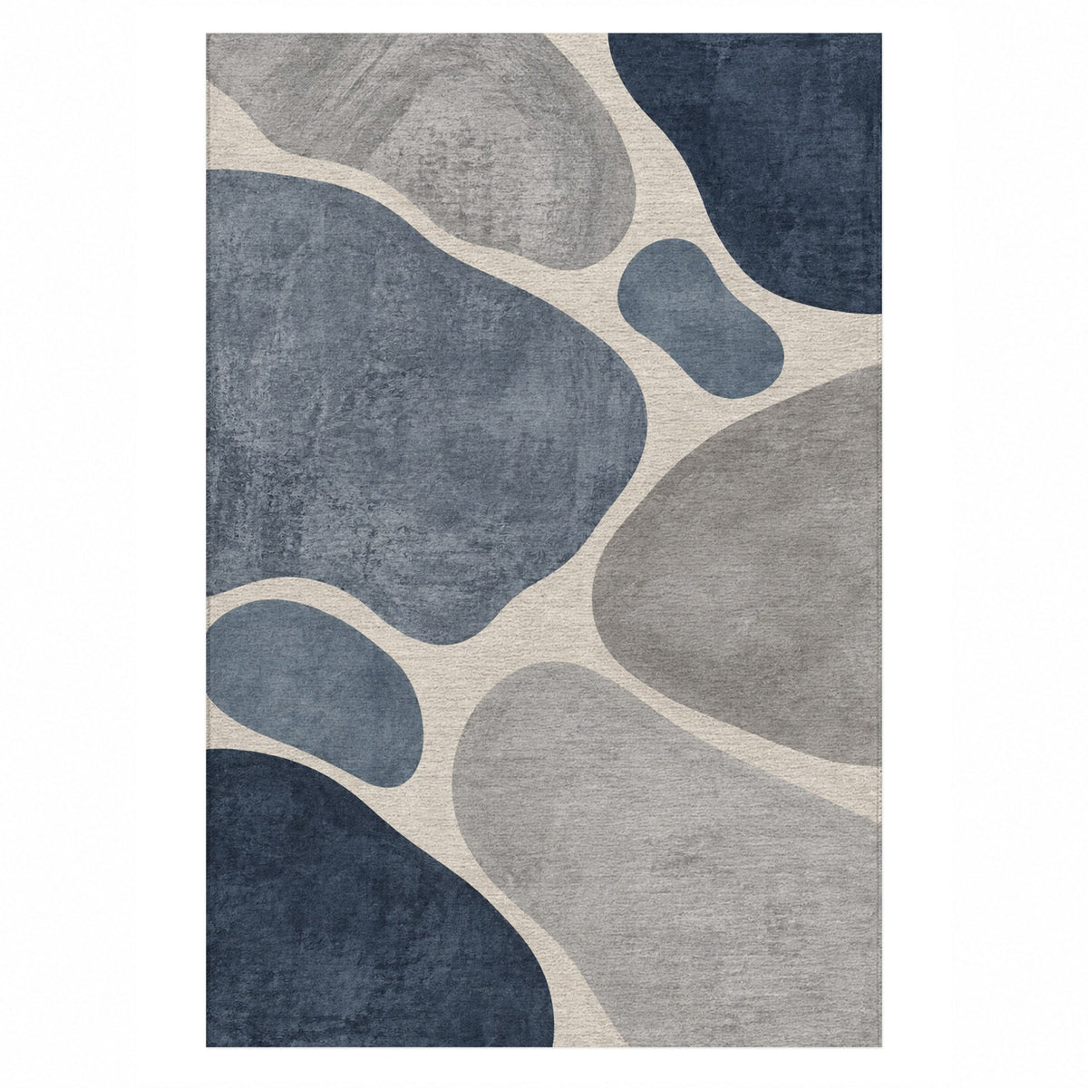 Organic Islands Blue Grey Modern Washable Rug — top view