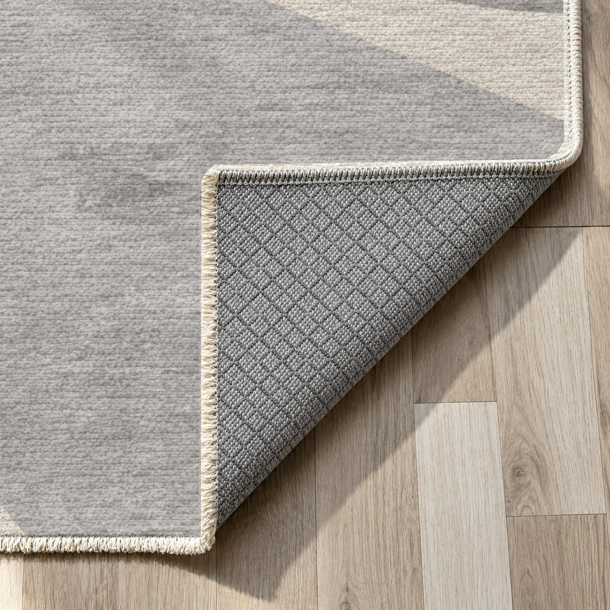 Organic Islands Blue Grey Modern Washable Rug — backing close up