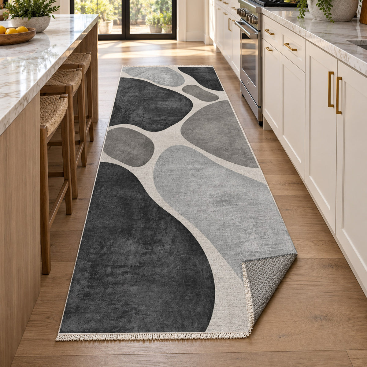 Organic Islands Charcoal Ivory Modern Washable Rug — new york kitchen runner