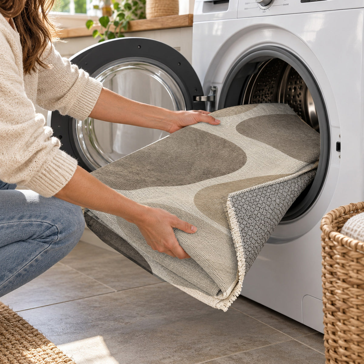 Organic Islands Ivory Taupe Modern Washable Rug — washing machine