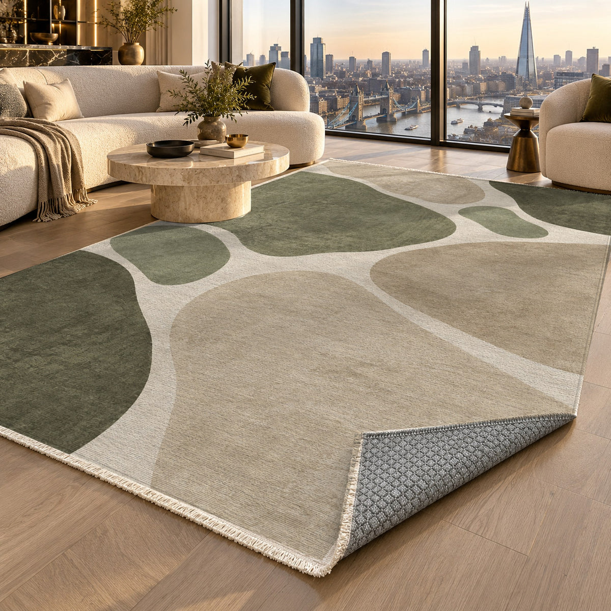 Organic Islands Sage Sand Modern Washable Rug — london luxury living