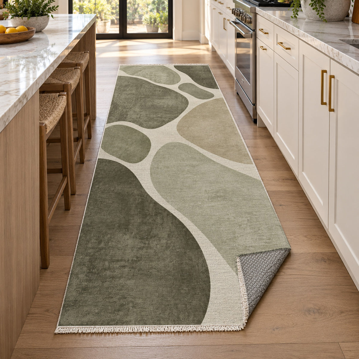 Organic Islands Sage Sand Modern Washable Rug — new york kitchen runner