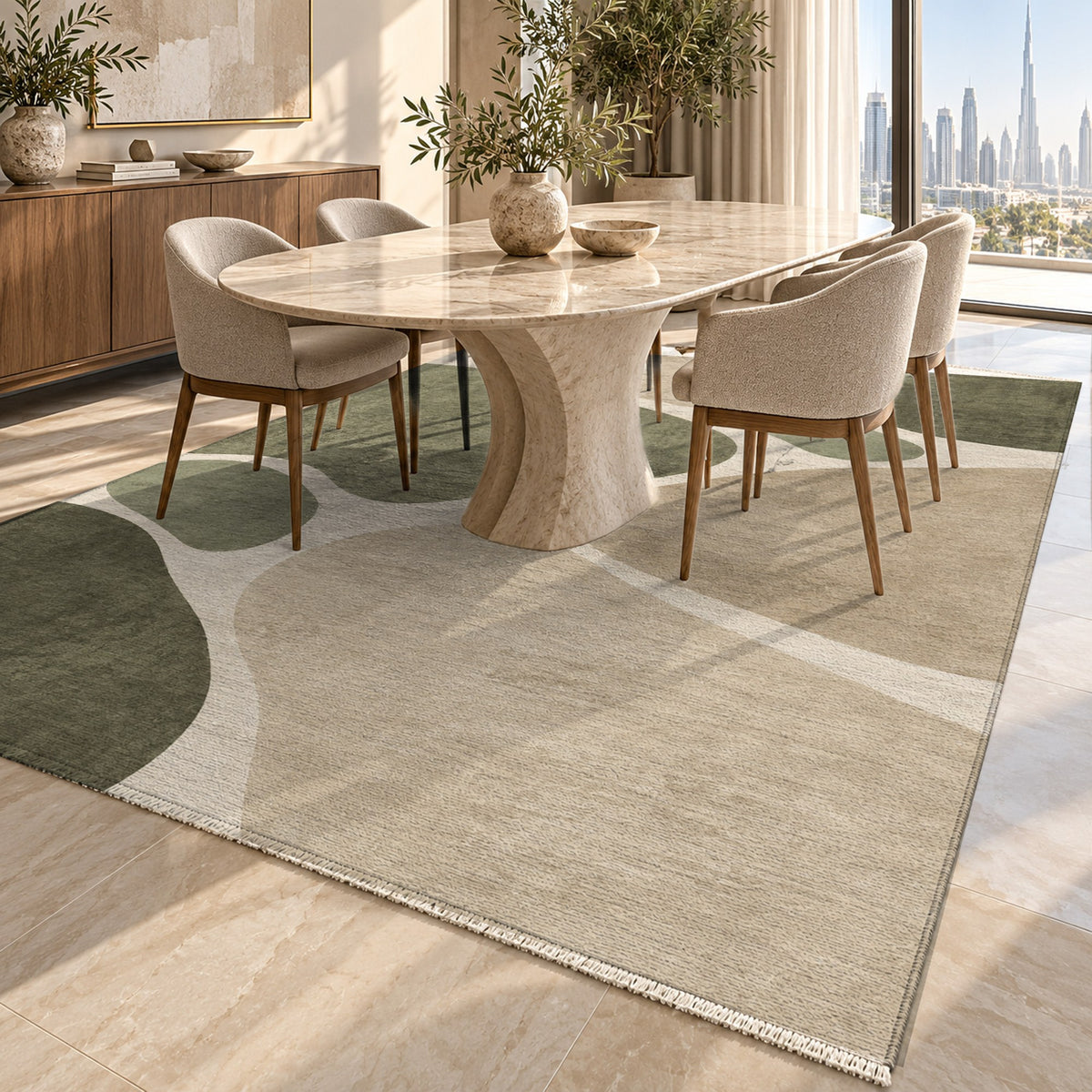 Organic Islands Sage Sand Modern Washable Rug — dubai dining