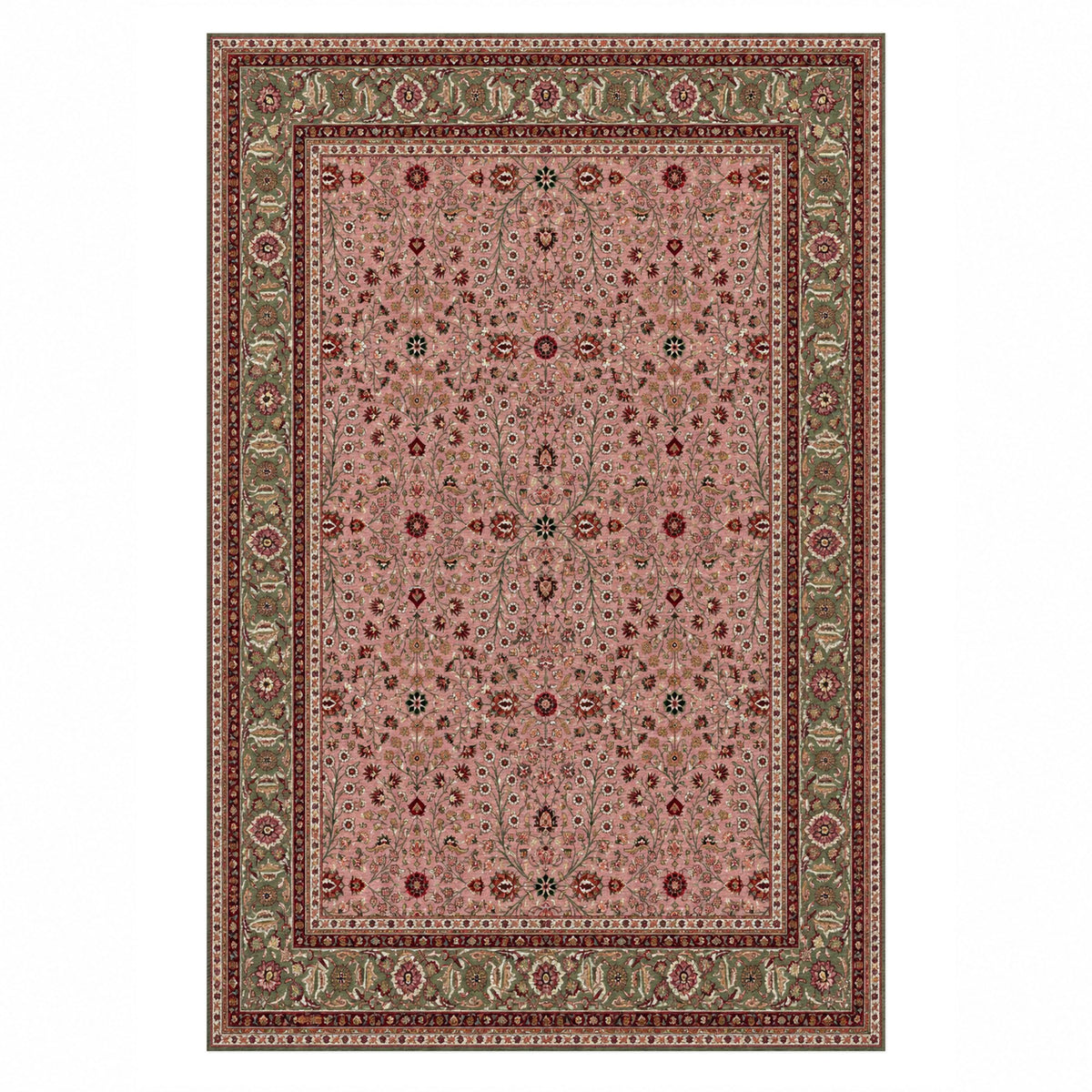 Ornamental Floral Blush Sage Classic Washable Rug — top view