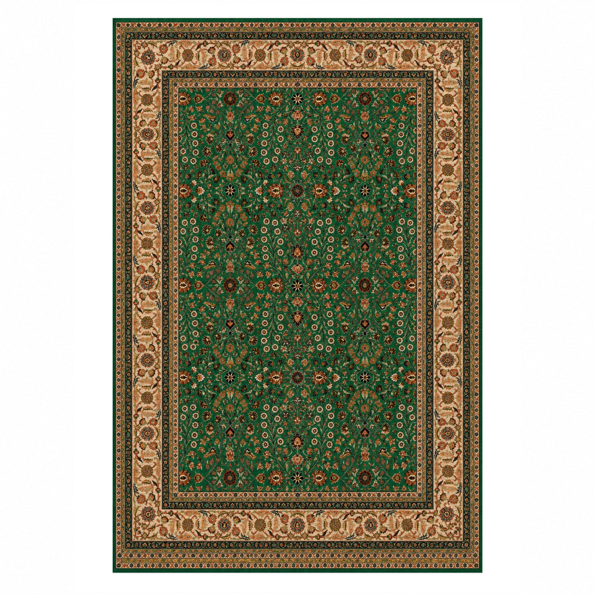 Ornamental Floral Emerald Sand Classic Washable Rug — top view