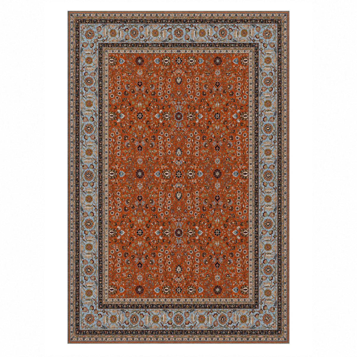 Ornamental Floral Terracotta Sky Classic Washable Rug — top view