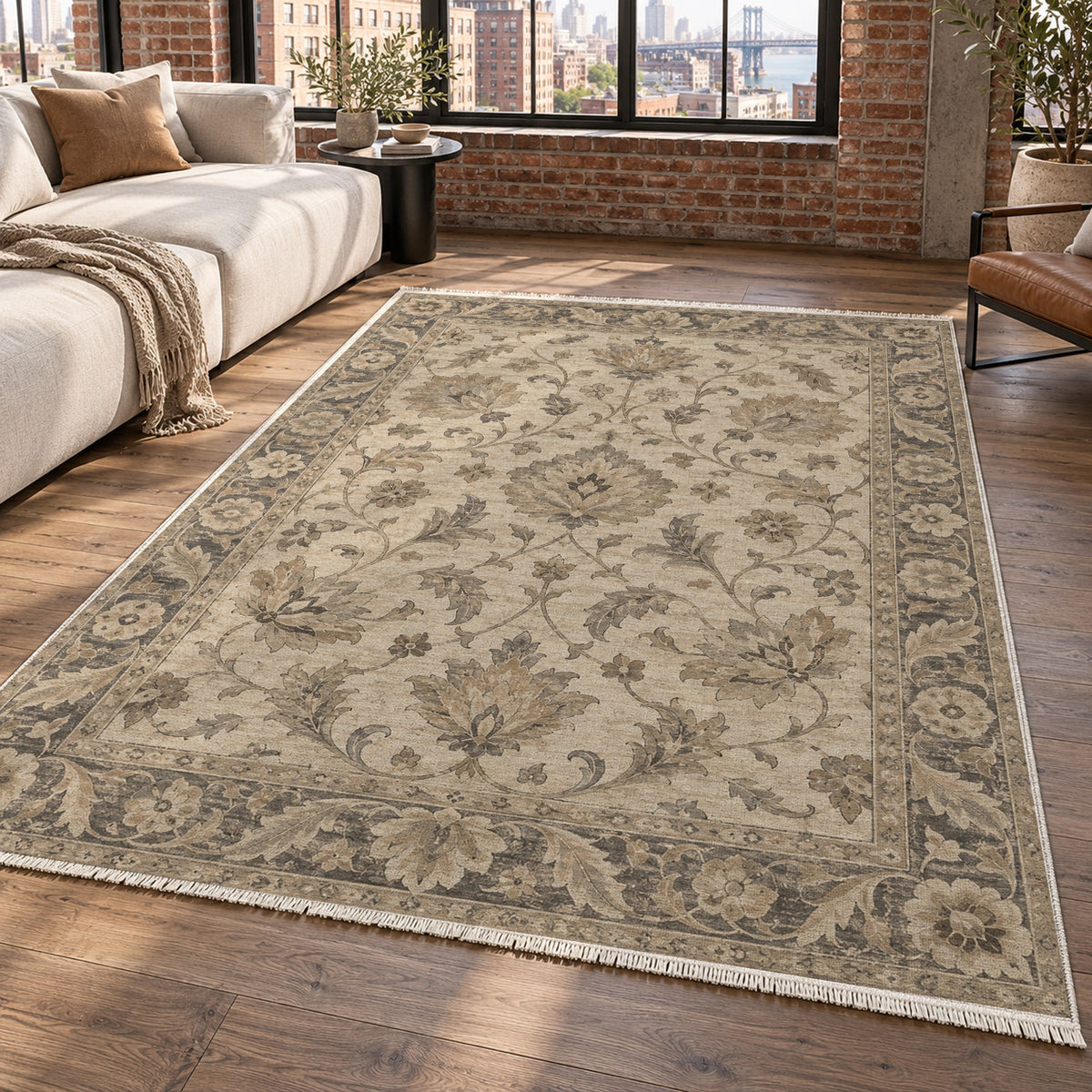 Oushak Garden Ivory Taupe Classic Washable Rug — new york living