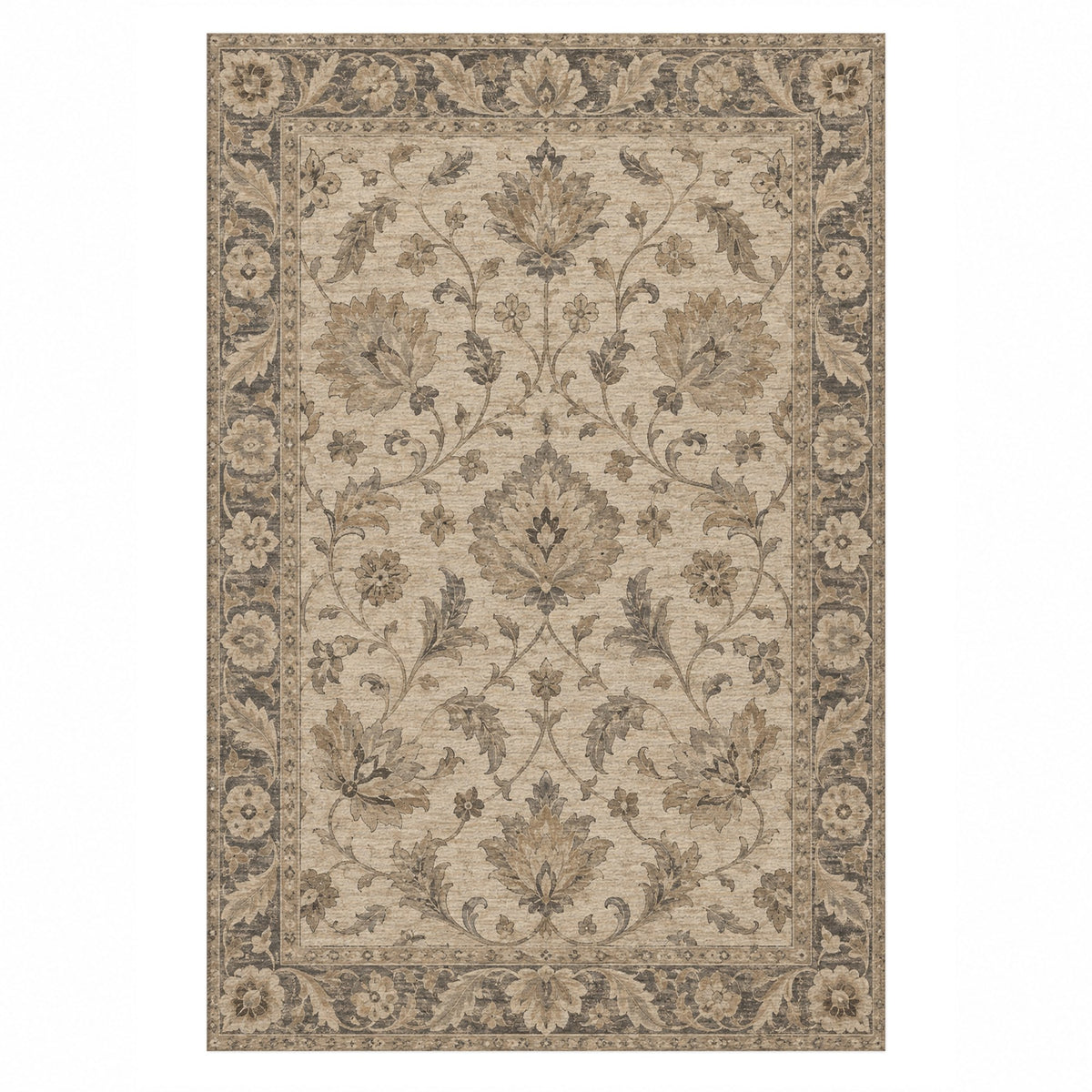 Oushak Garden Ivory Taupe Classic Washable Rug — top view