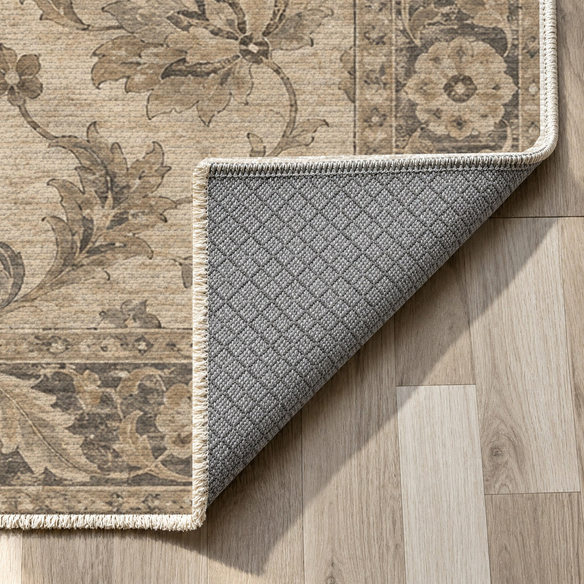 Oushak Garden Ivory Taupe Classic Washable Rug — backing close up