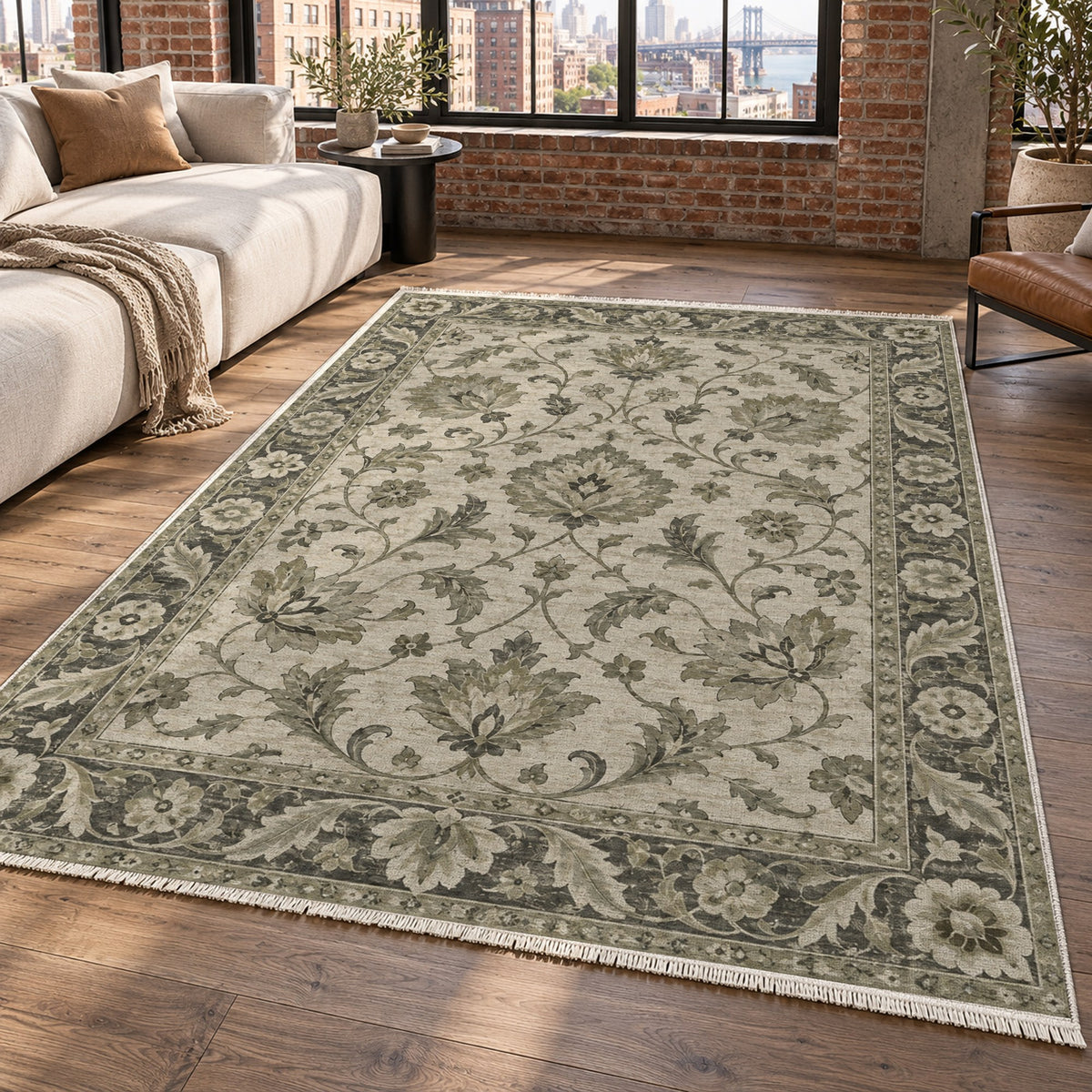 Oushak Garden Sage Stone Classic Washable Rug — new york living