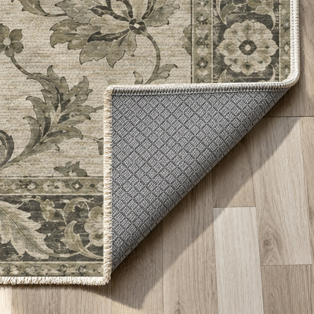 Oushak Garden Sage Stone Classic Washable Rug — backing close up