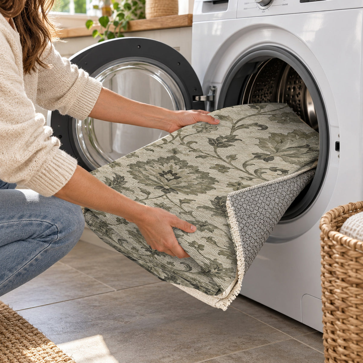 Oushak Garden Sage Stone Classic Washable Rug — washing machine