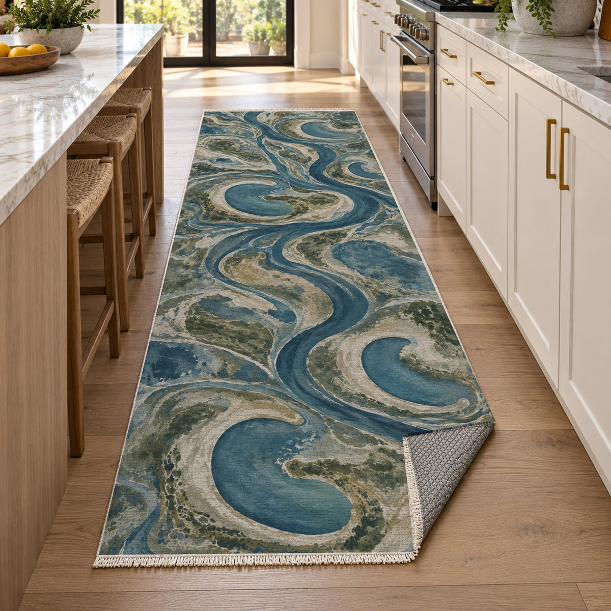 Ox Bow Lakes Abstract Washable Rug — new york kitchen runner