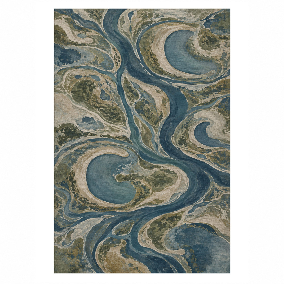 Ox Bow Lakes Abstract Washable Rug — top view