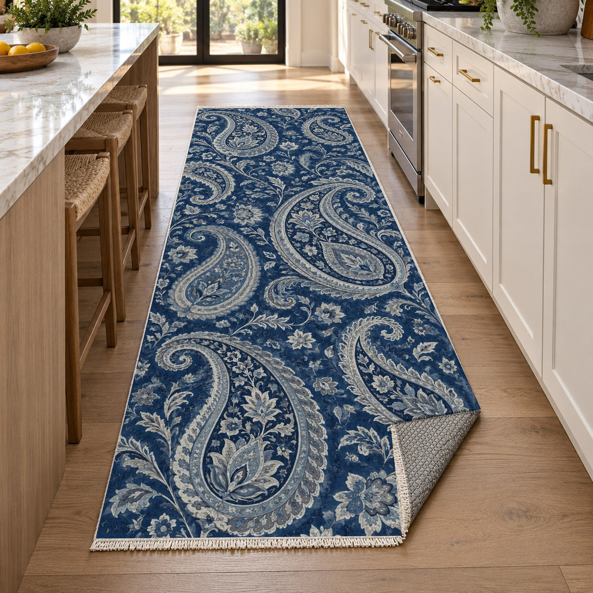 Paisley Wind Indigo Ethnic Washable Rug — new york kitchen runner