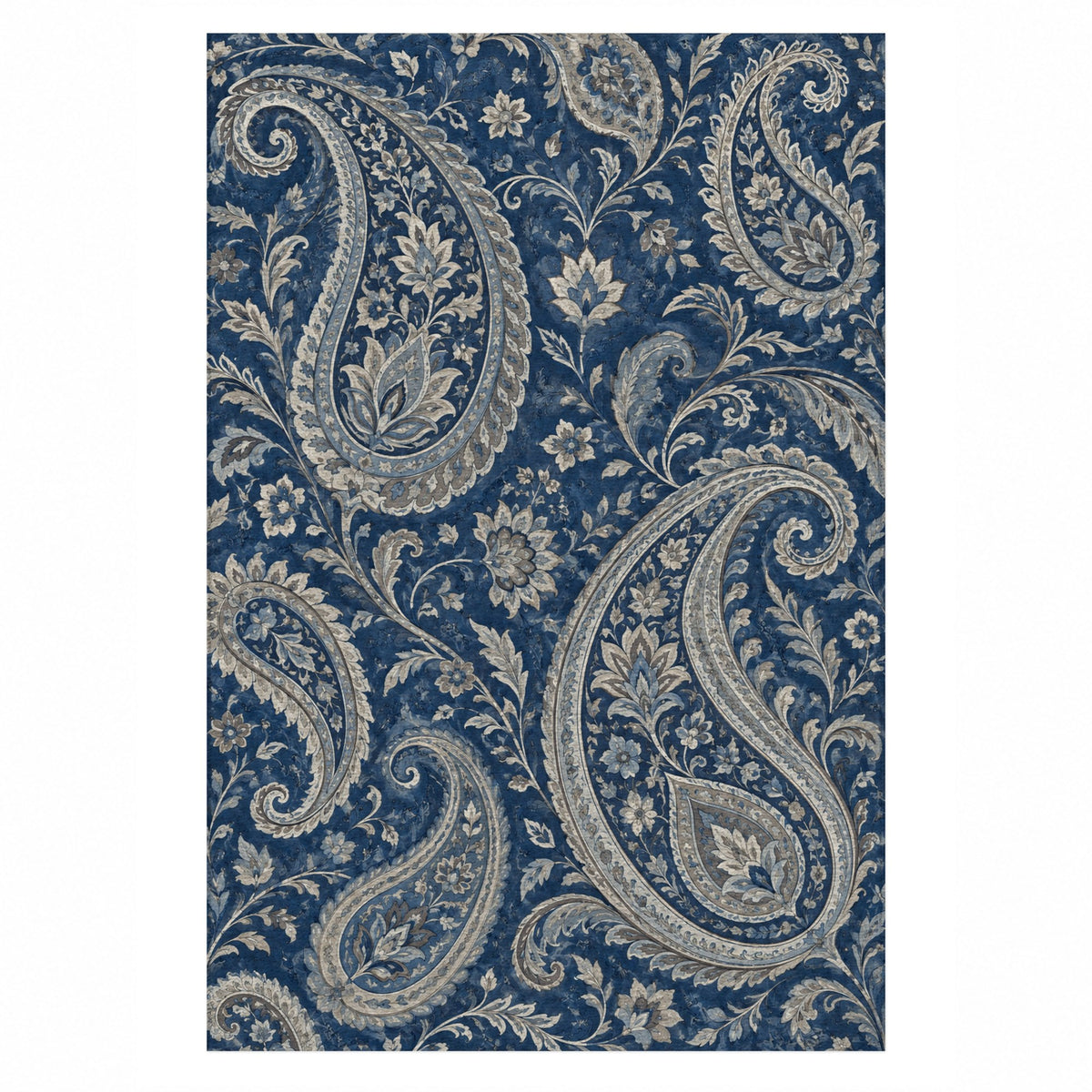 Paisley Wind Indigo Ethnic Washable Rug — top view