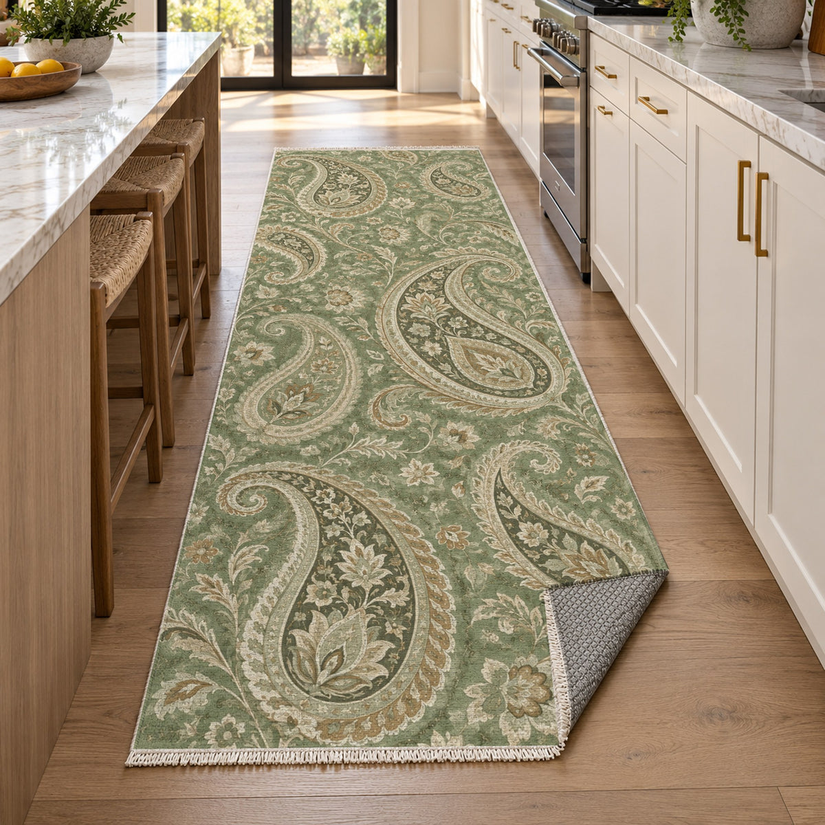 Paisley Wind Sage Ethnic Washable Rug — new york kitchen runner
