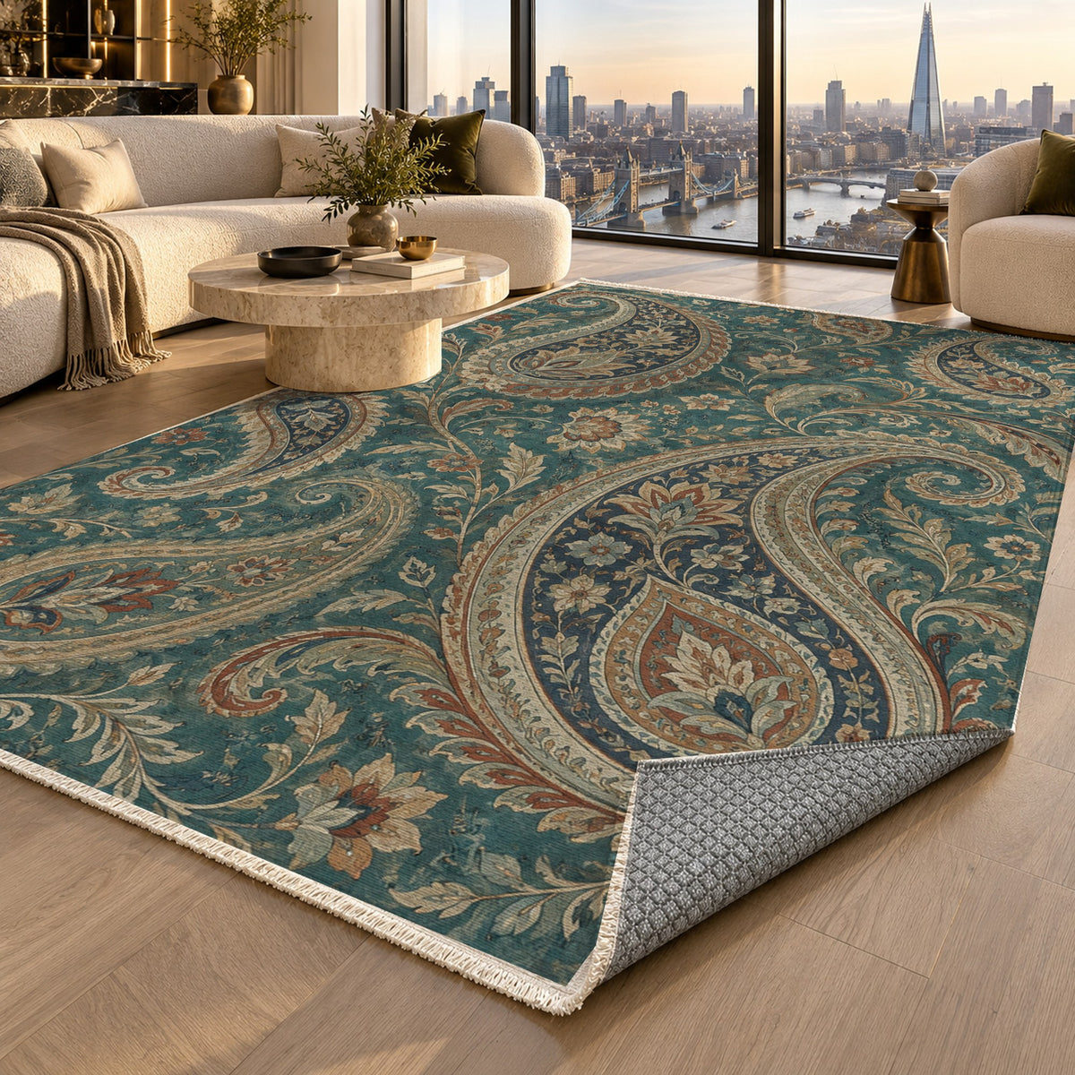 Paisley Wind Ethnic Washable Rug — london luxury living