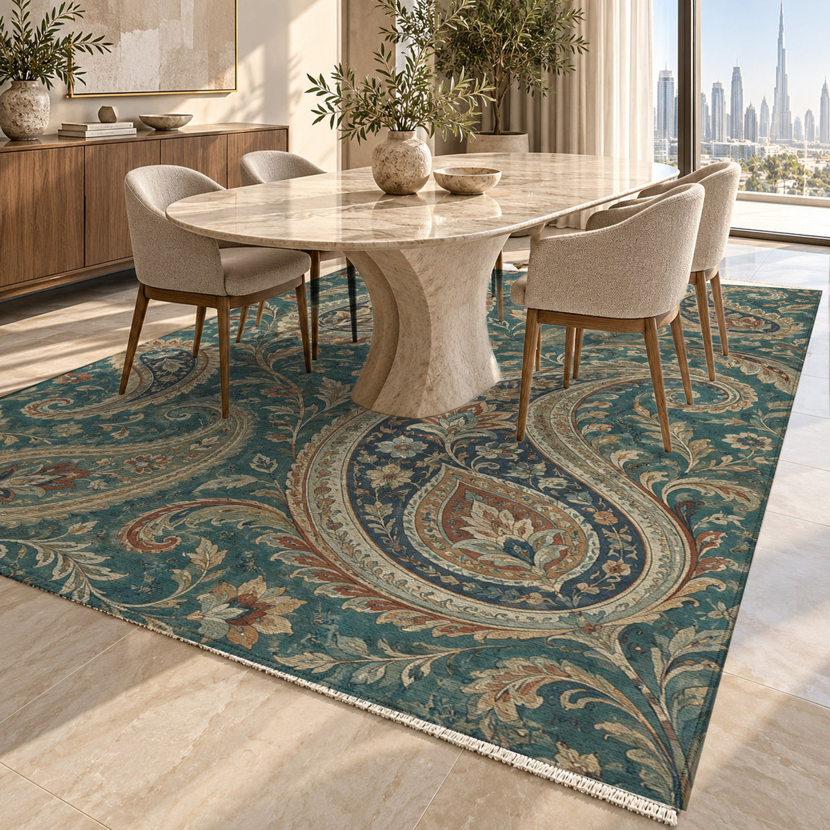 Paisley Wind Ethnic Washable Rug — dubai dining