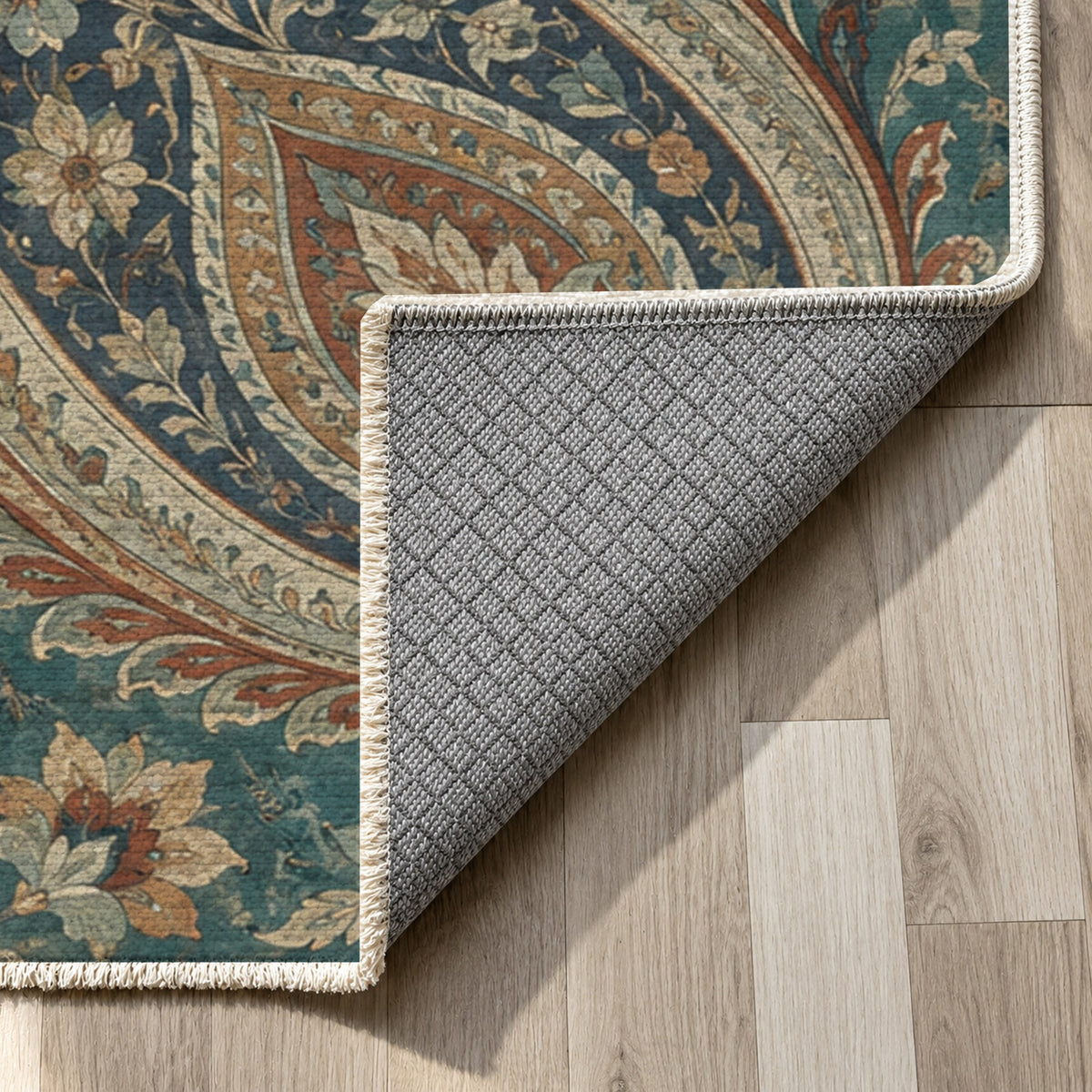 Paisley Wind Ethnic Washable Rug — backing close up