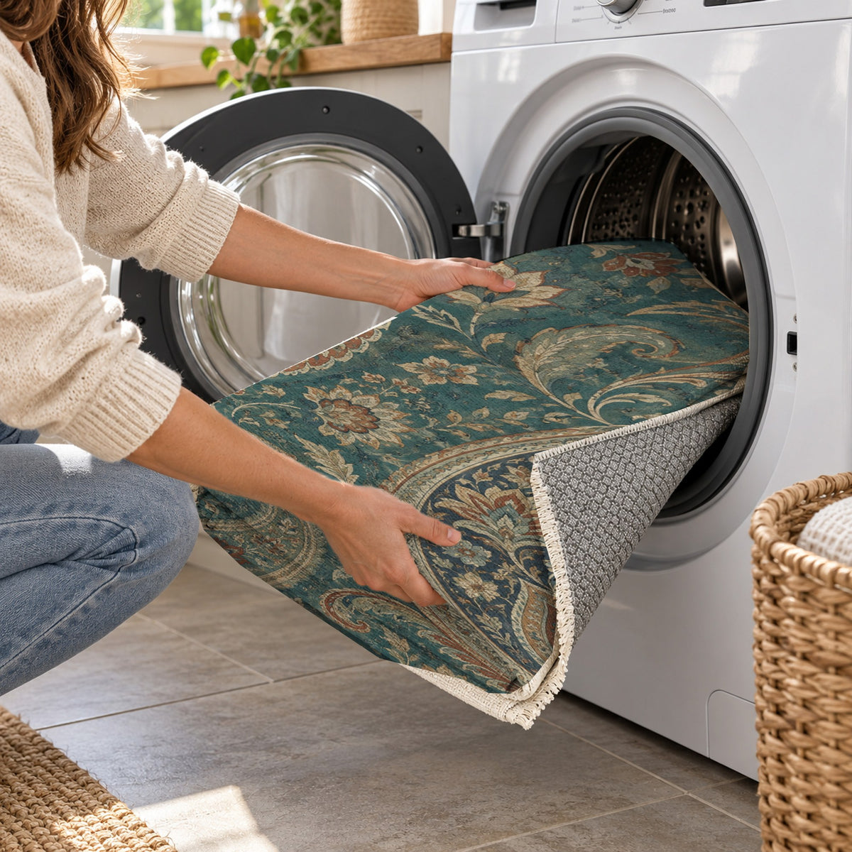 Paisley Wind Ethnic Washable Rug — washing machine