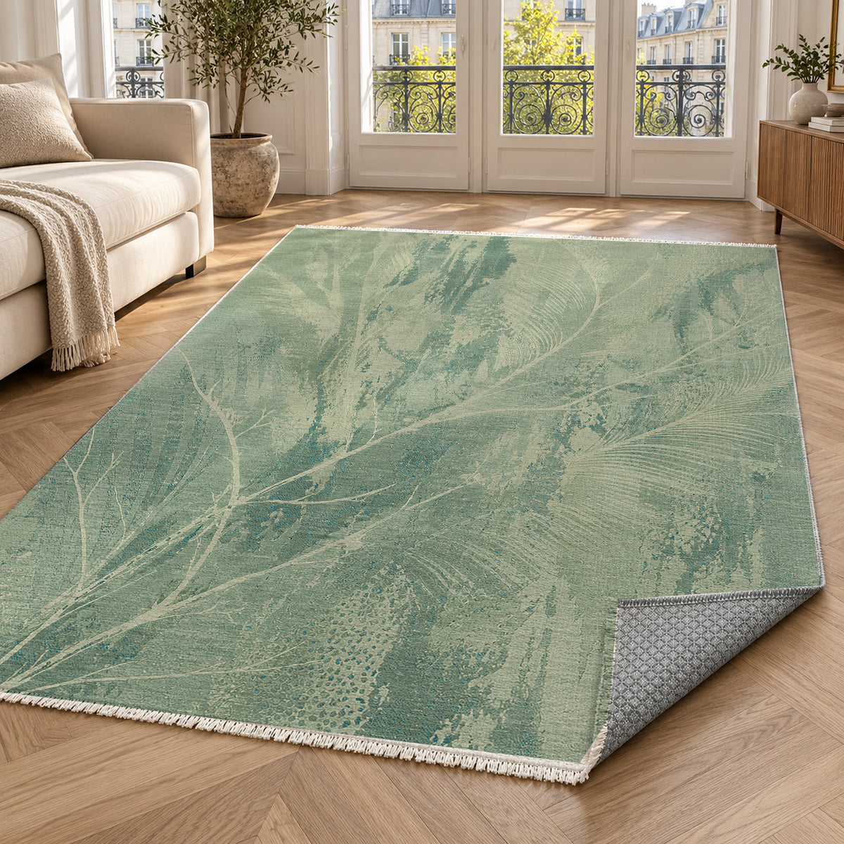 Pampas Aqua Abstract Washable Rug — paris living