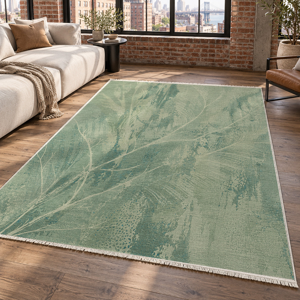 Pampas Aqua Abstract Washable Rug — new york living