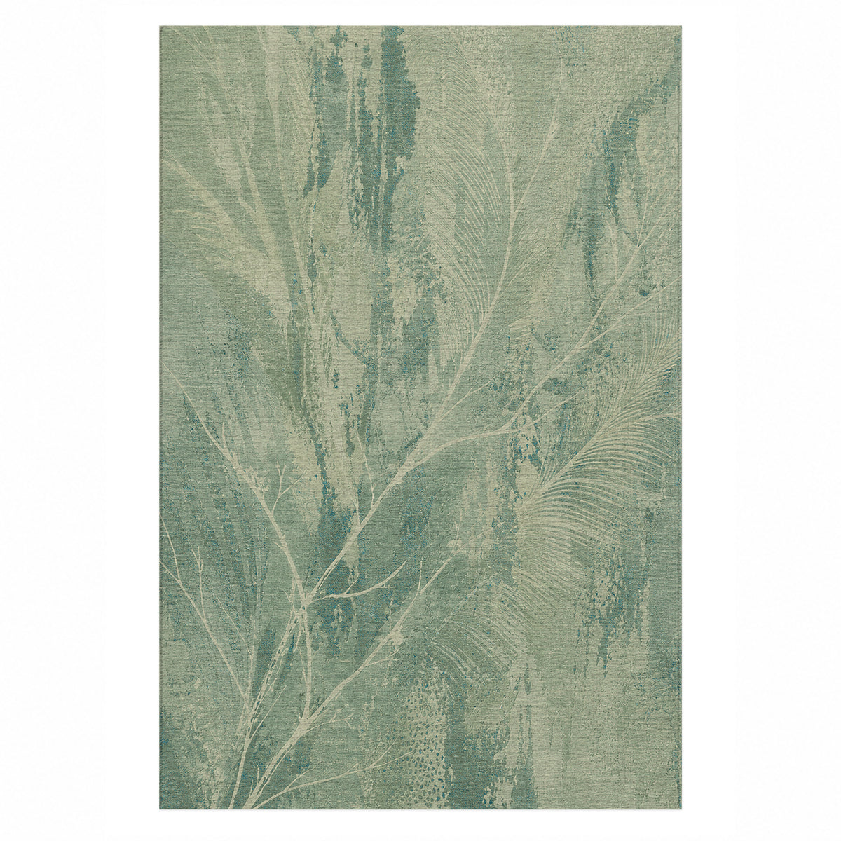 Pampas Aqua Abstract Washable Rug — top view