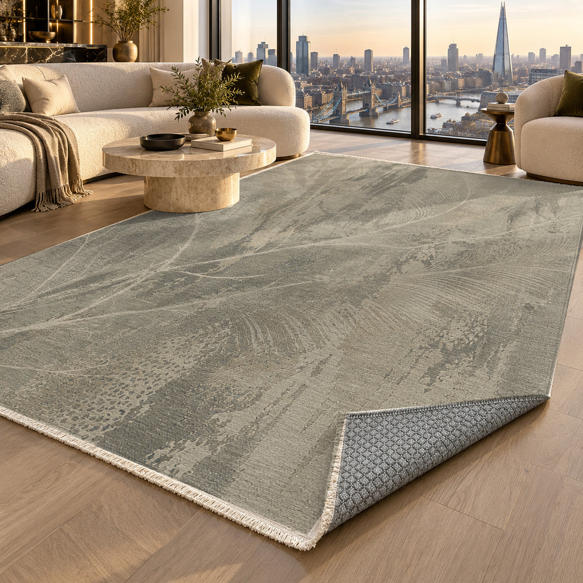 Pampas Stone Abstract Washable Rug — london luxury living