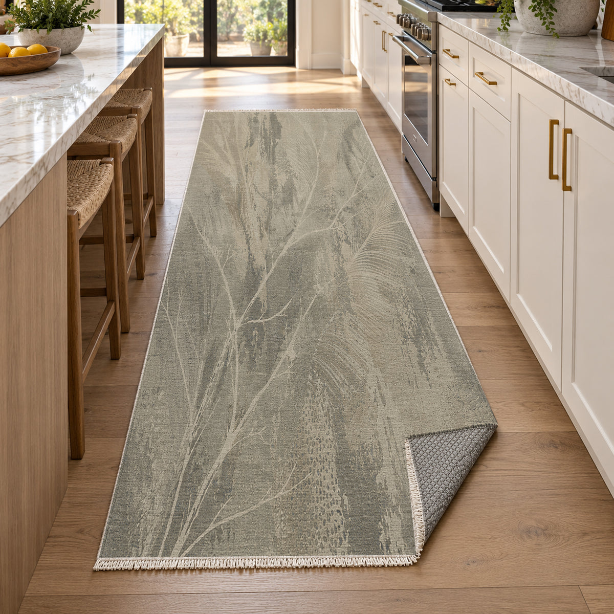 Pampas Stone Abstract Washable Rug — new york kitchen runner