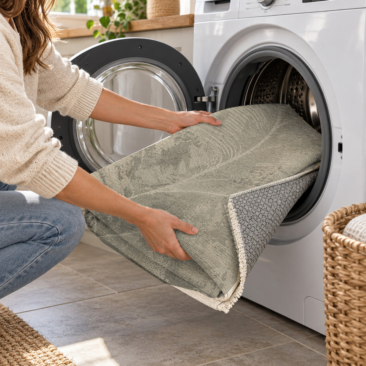 Pampas Stone Abstract Washable Rug — washing machine