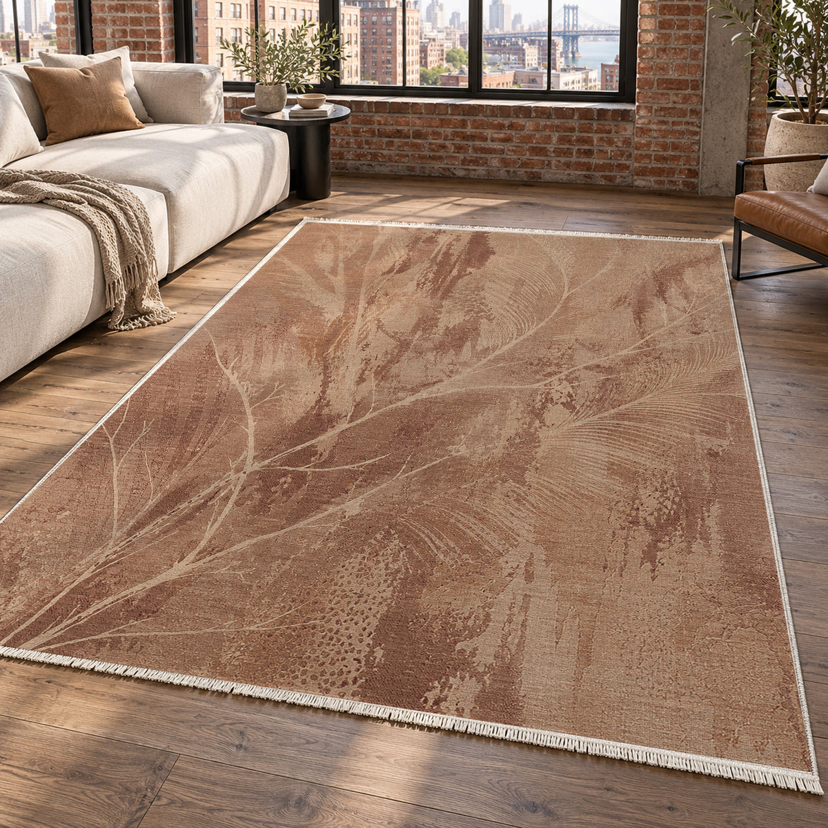 Pampas Terracotta Abstract Washable Rug — new york living
