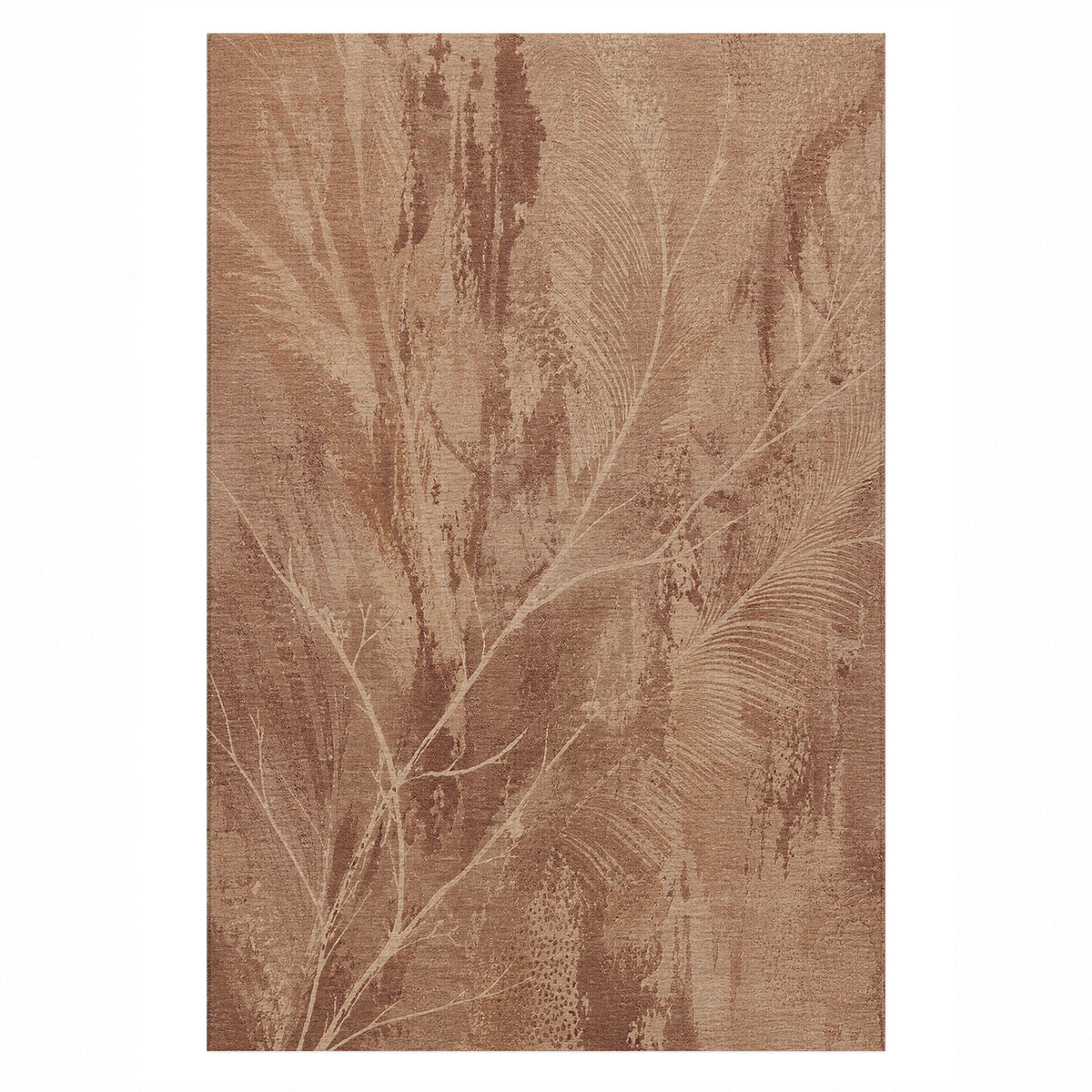 Pampas Terracotta Abstract Washable Rug — top view