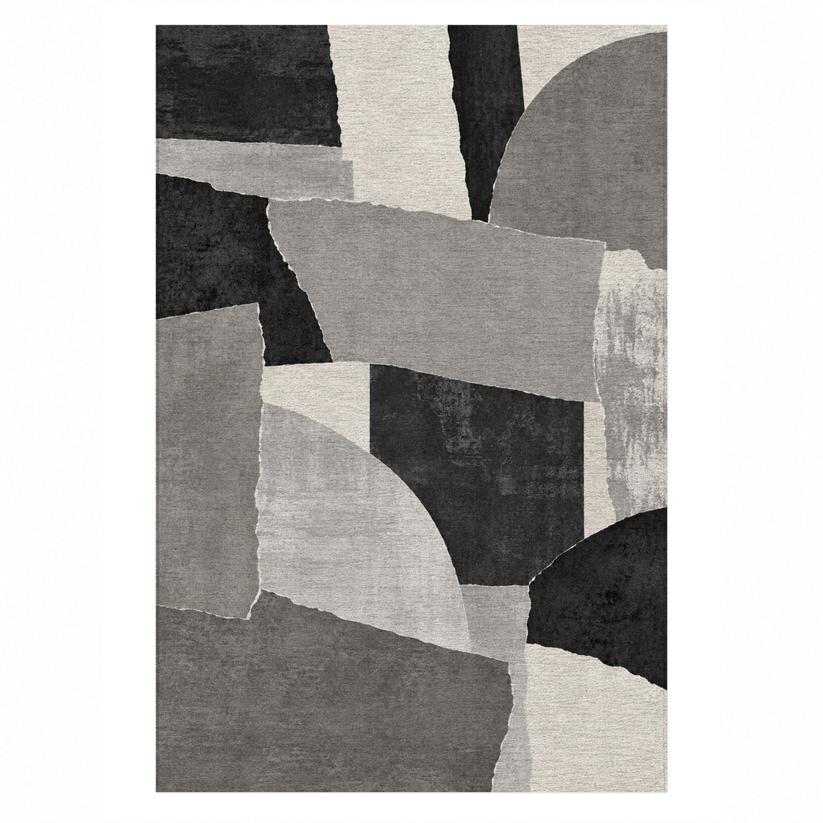Paper Collage Charcoal Ivory Modern Washable Rug — top view