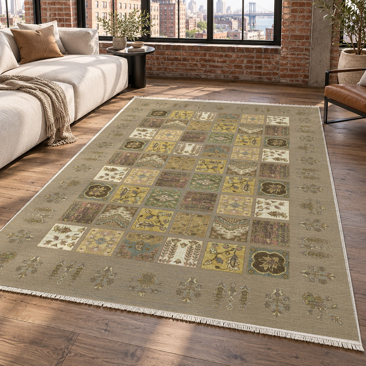 Patchwork Beige Ethnic Washable Rug — new york living