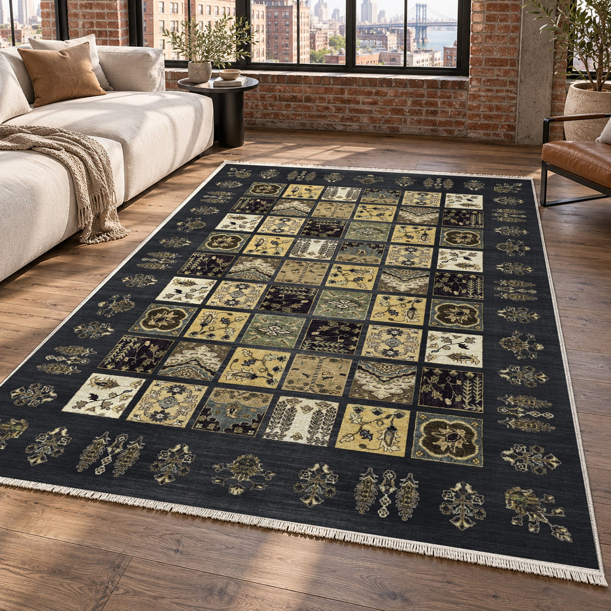 Patchwork Black Ethnic Washable Rug — new york living