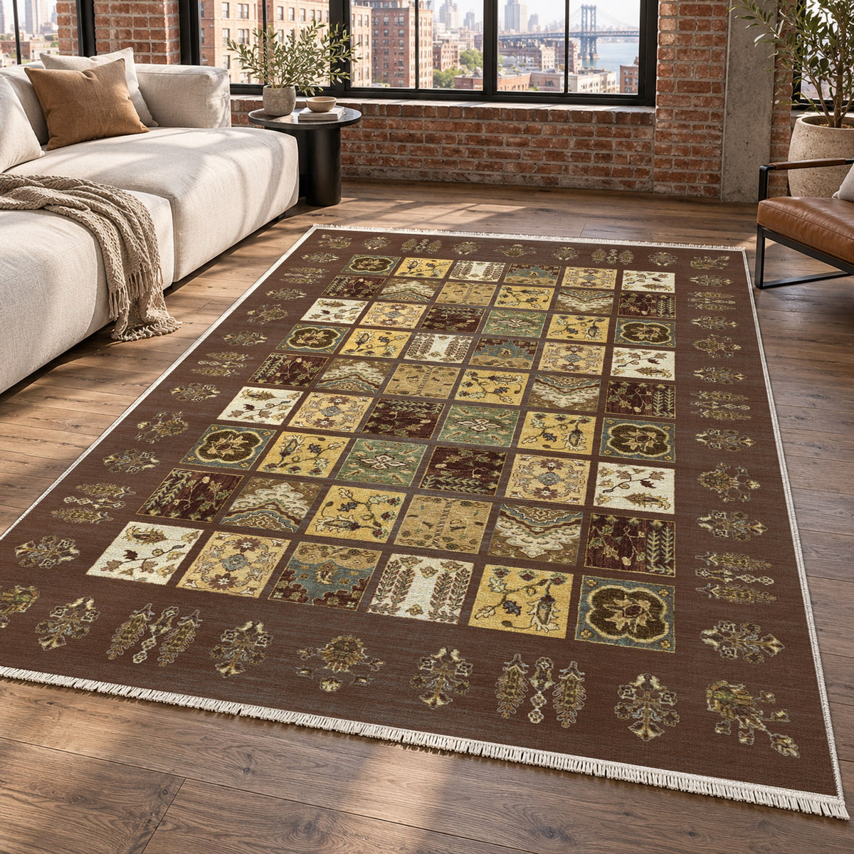 Patchwork Chocolate Ethnic Washable Rug — new york living