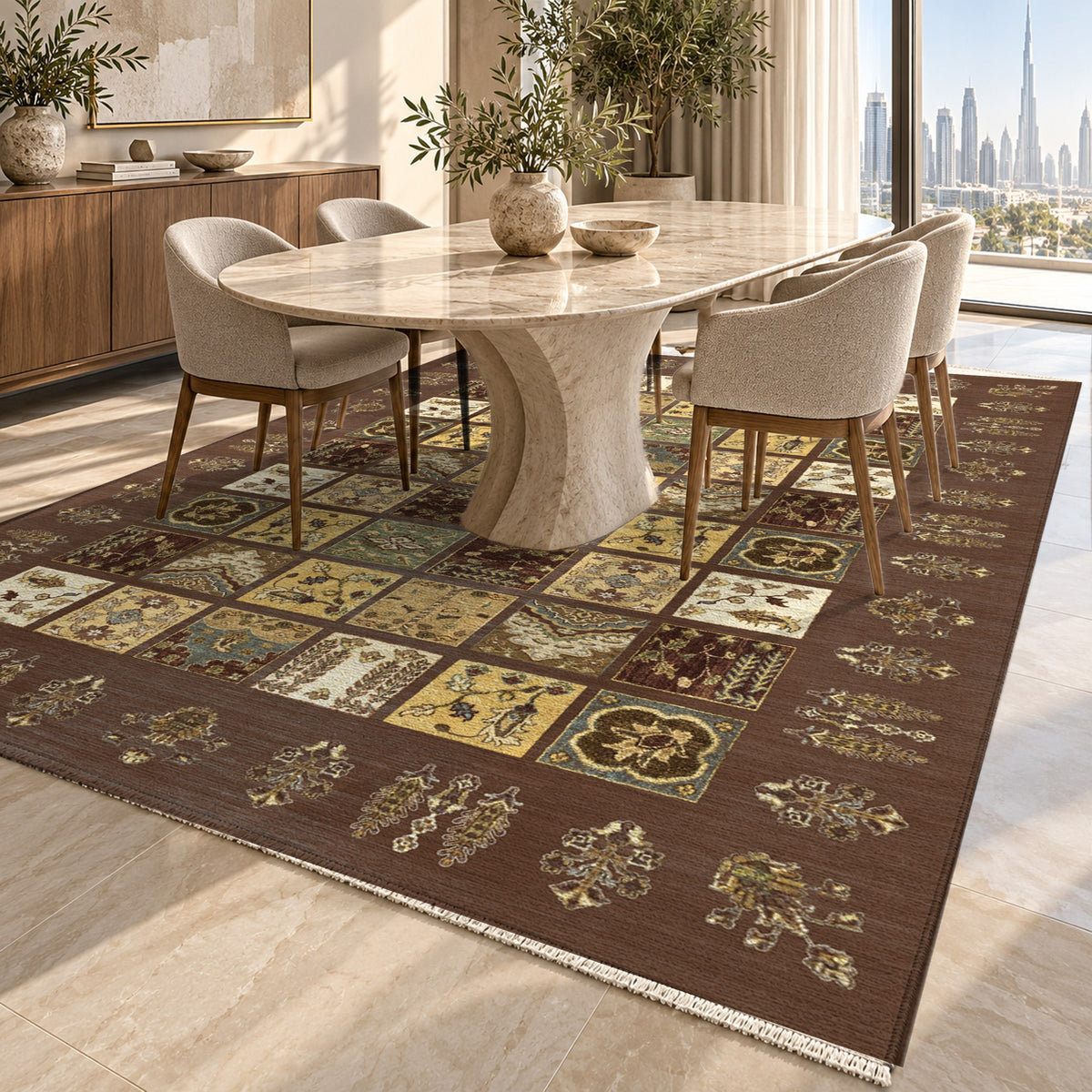 Patchwork Chocolate Ethnic Washable Rug — dubai dining