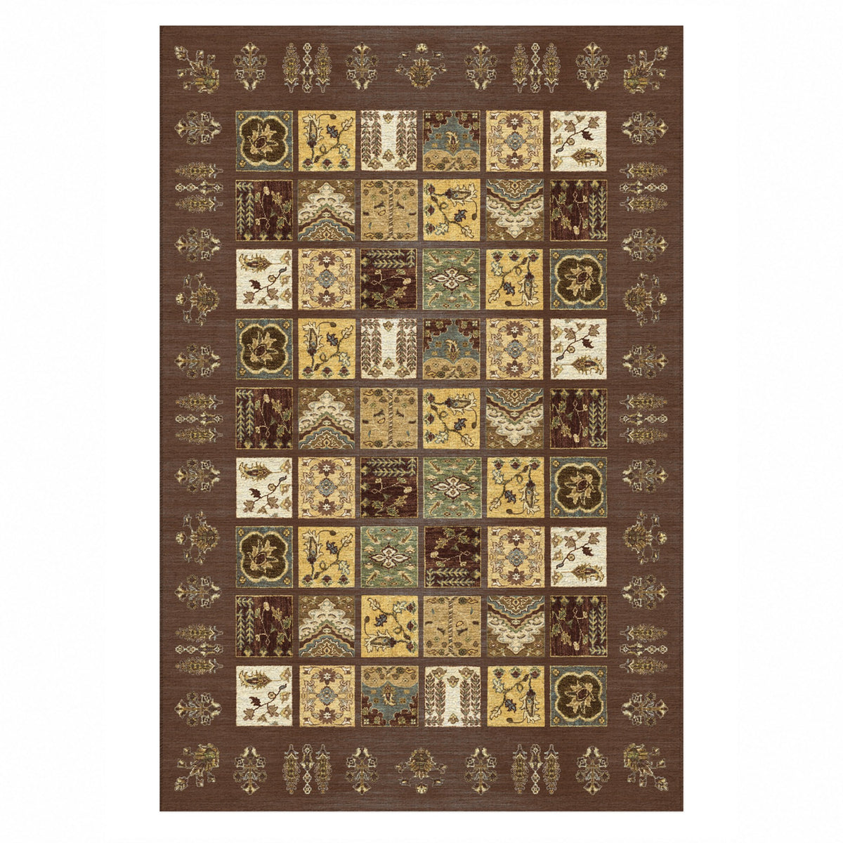 Patchwork Chocolate Ethnic Washable Rug — top view