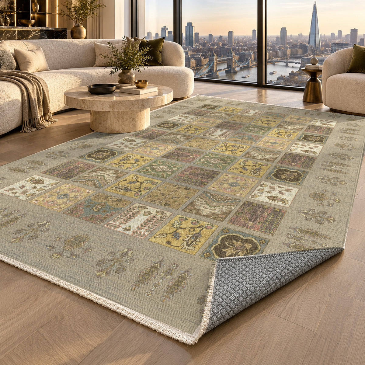 Patchwork Cream Ethnic Washable Rug — london luxury living