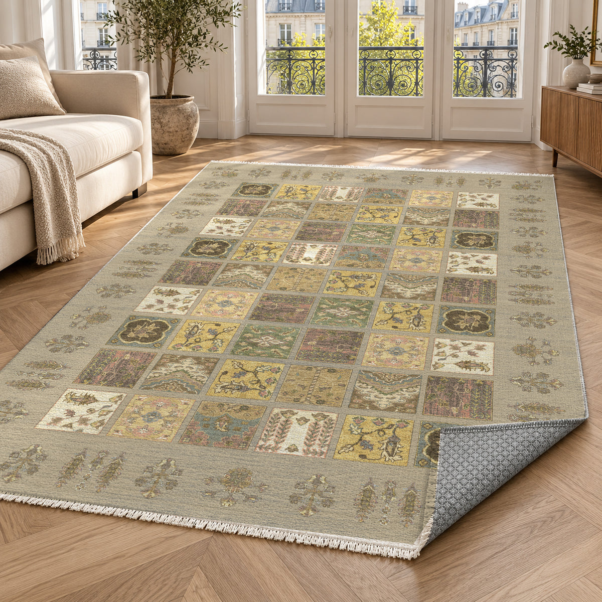 Patchwork Cream Ethnic Washable Rug — paris living